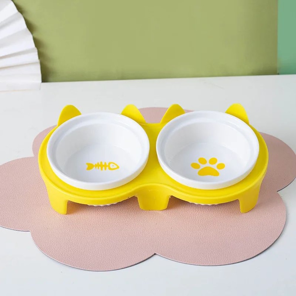 Ceramic Tilted Double Pet Bowl Set 8