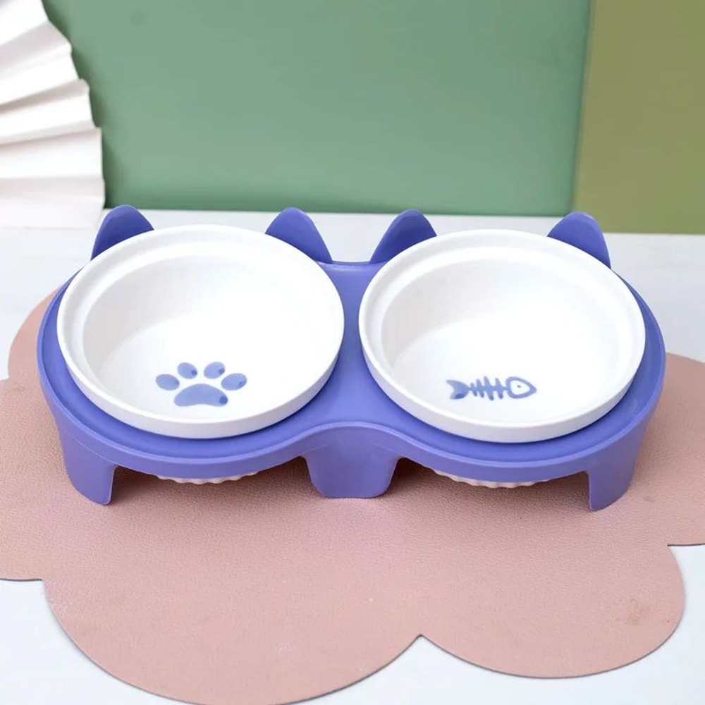 Ceramic Tilted Double Pet Bowl Set 10