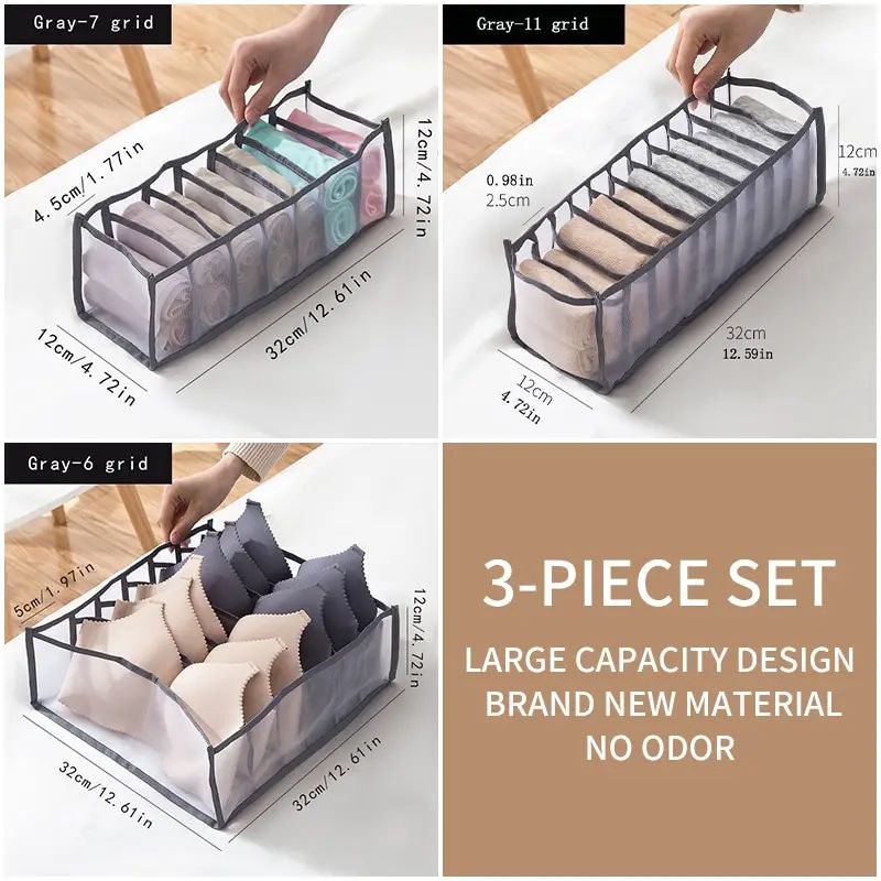 3Piece Foldable Underwear Storage Box Set For Wardrobe 5