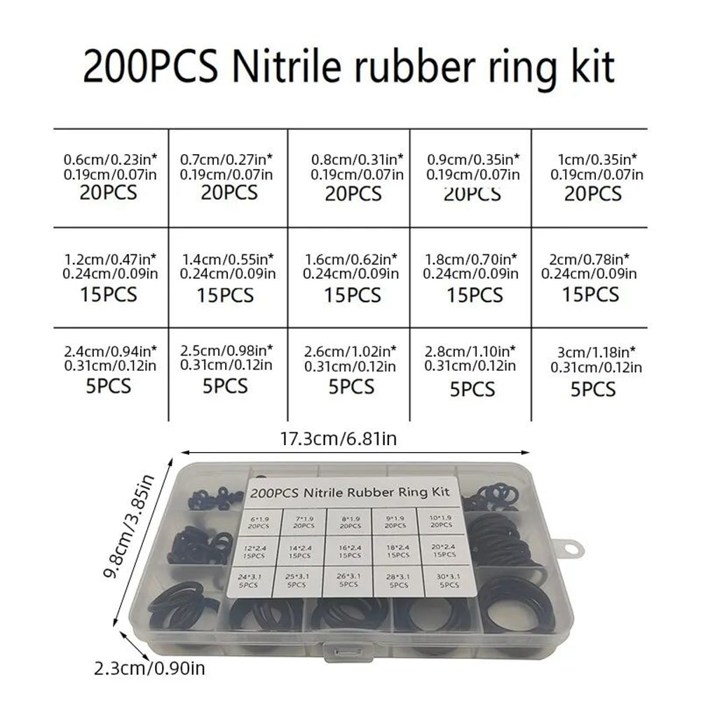 200 Pcs Rubber O Ring Seal Assortment Kit 4