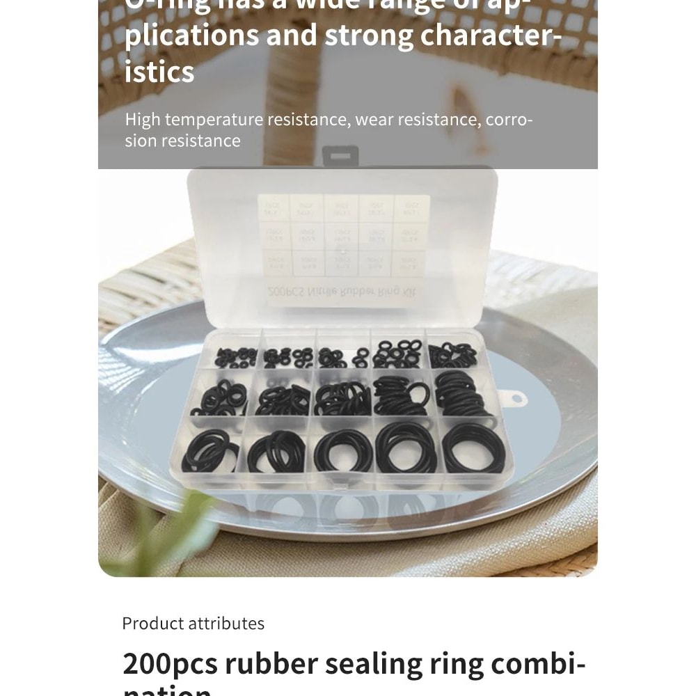200 Pcs Rubber O Ring Seal Assortment Kit 7