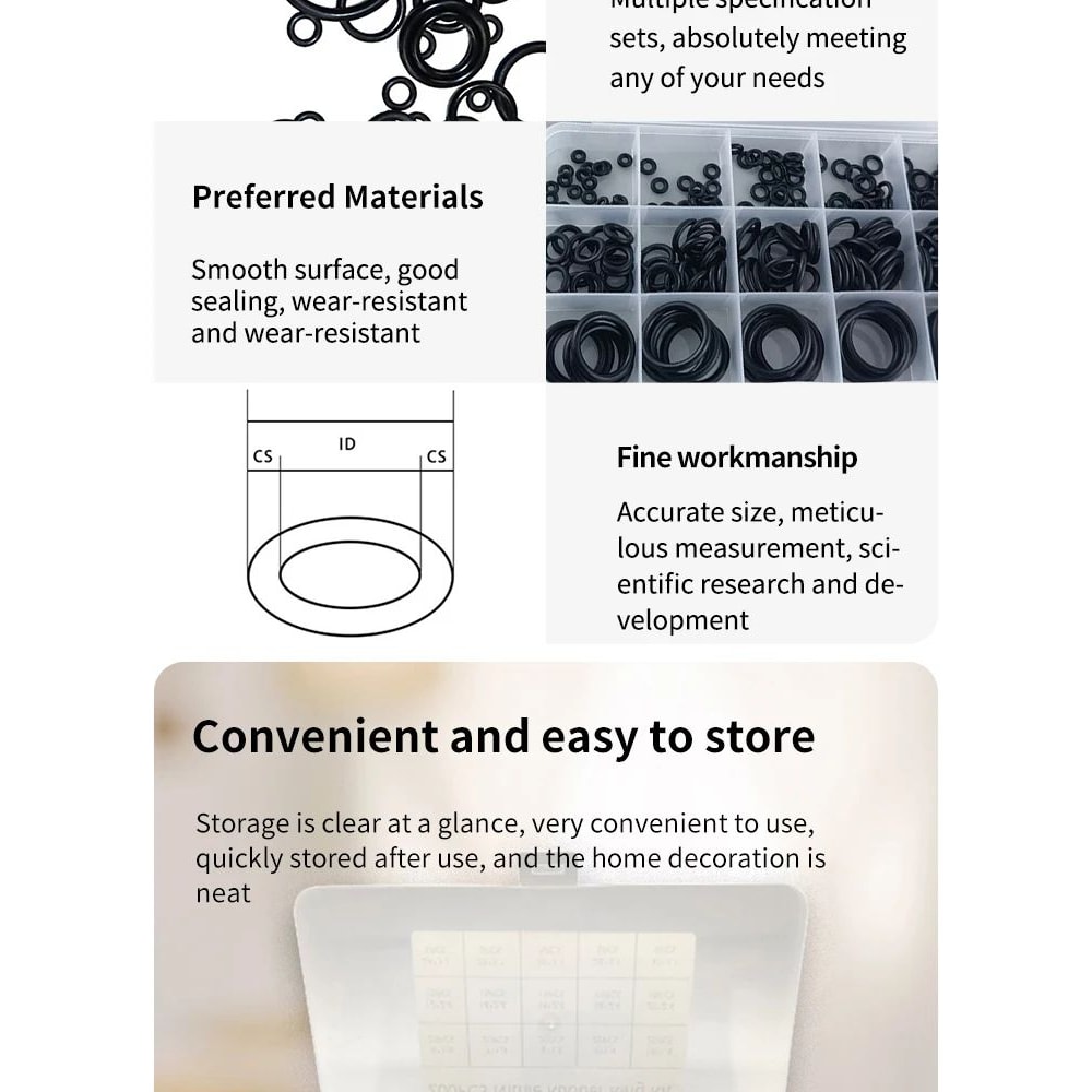 200 Pcs Rubber O Ring Seal Assortment Kit 10