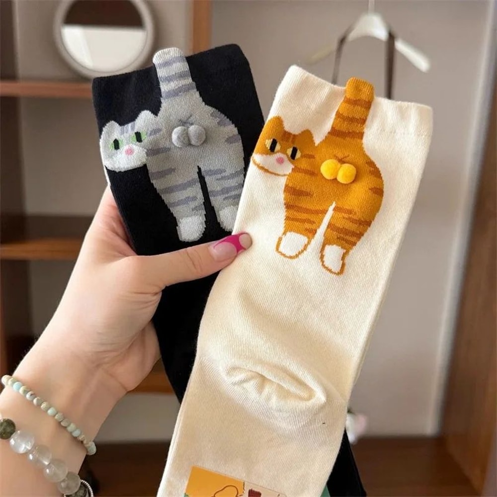 Cartoon Cat Egg Couple Cotton Socks 0