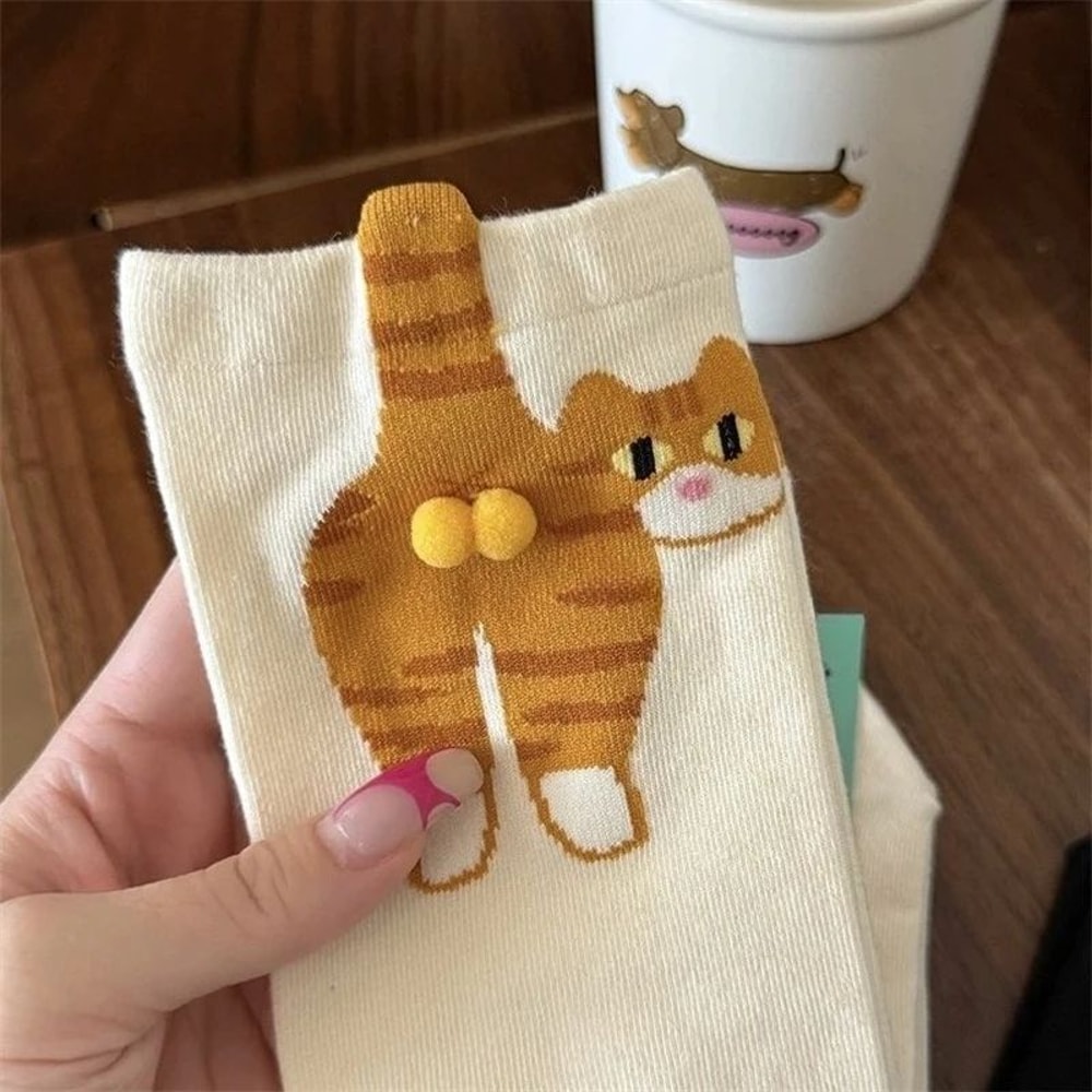 Cartoon Cat Egg Couple Cotton Socks 5