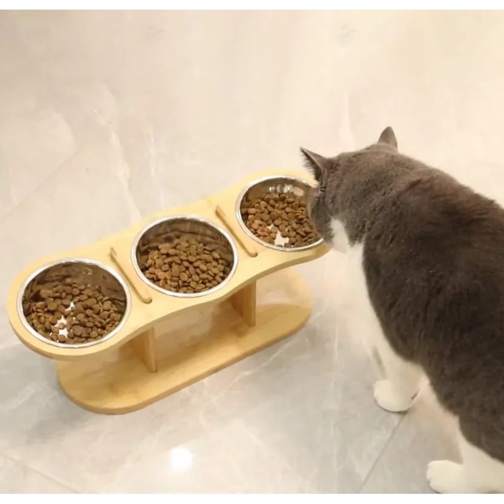 Adjustable Wooden Pet Bowl Stand Set 1