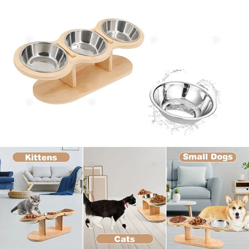 Adjustable Wooden Pet Bowl Stand Set 2