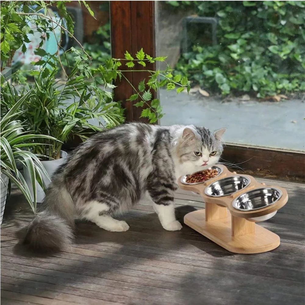 Adjustable Wooden Pet Bowl Stand Set 3
