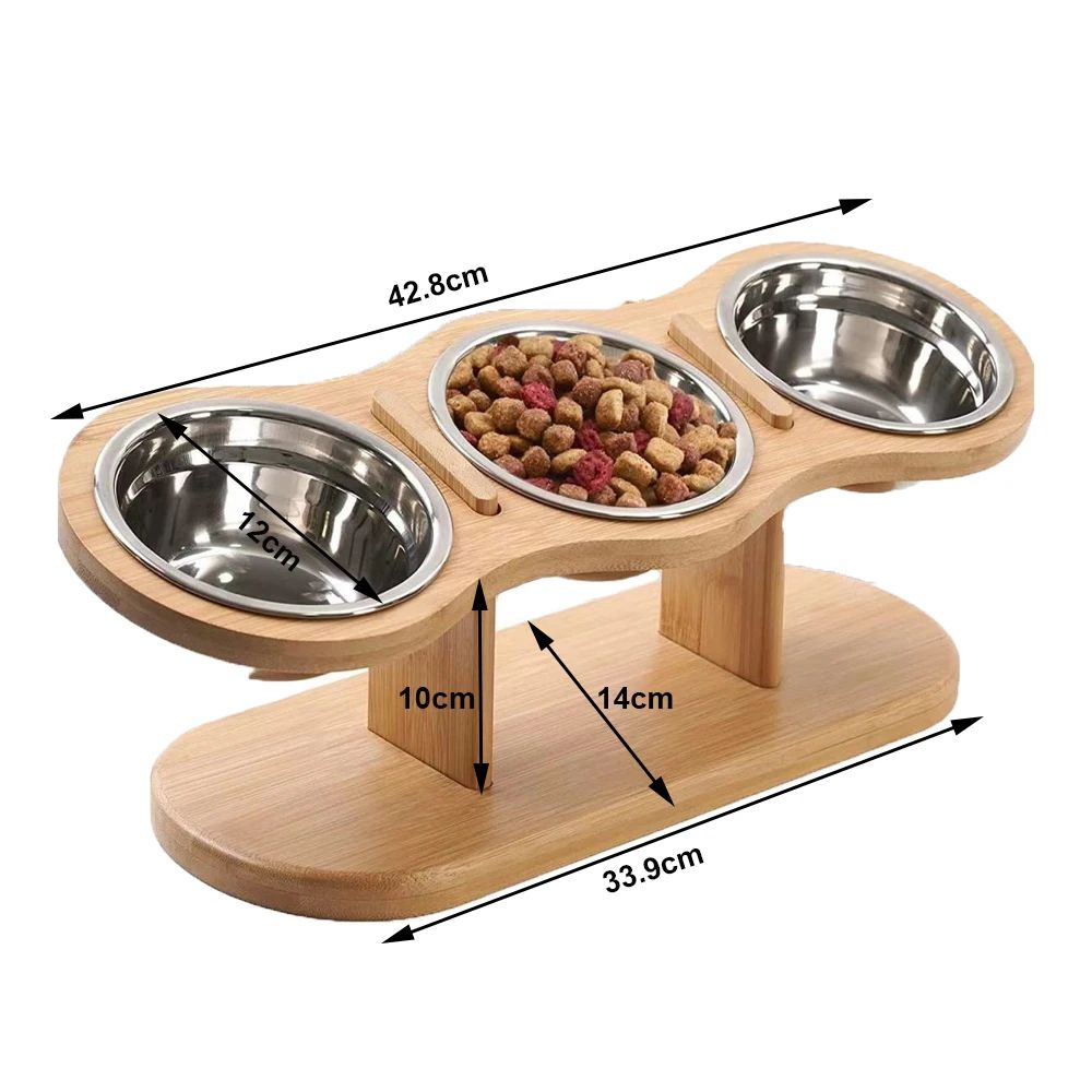 Adjustable Wooden Pet Bowl Stand Set 6