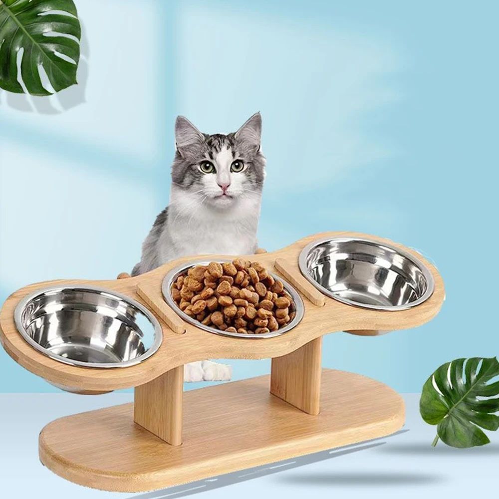 Adjustable Wooden Pet Bowl Stand Set 7