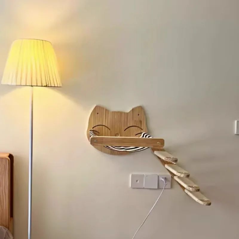 Wall Mounted Wooden Cat Climbing Hammock Set 1