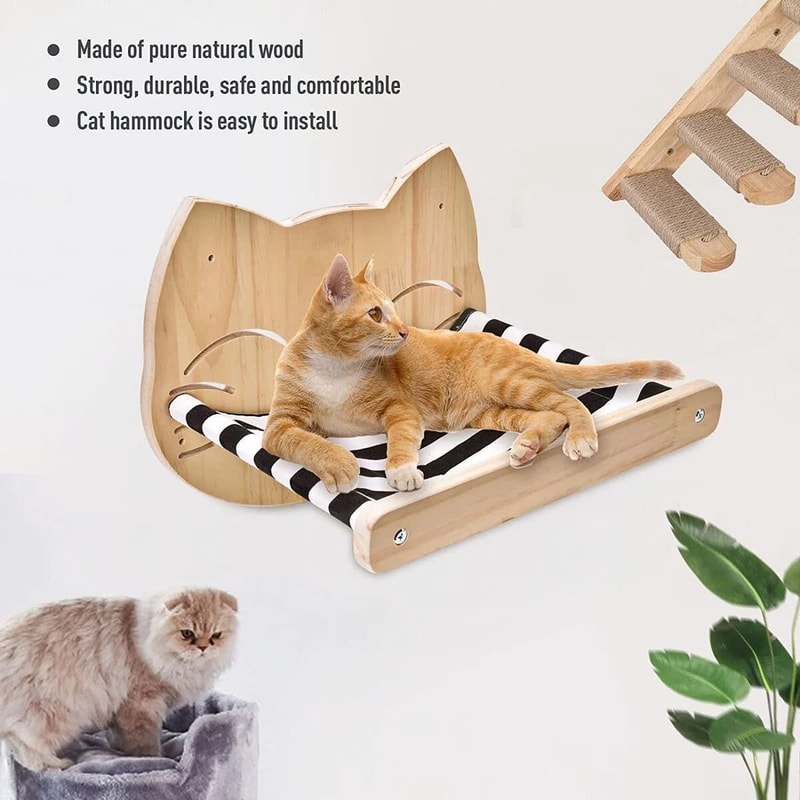 Wall Mounted Wooden Cat Climbing Hammock Set 3