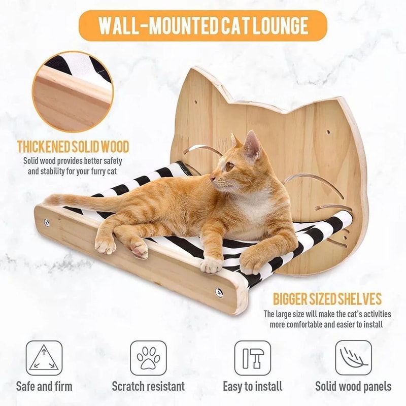 Wall Mounted Wooden Cat Climbing Hammock Set 4