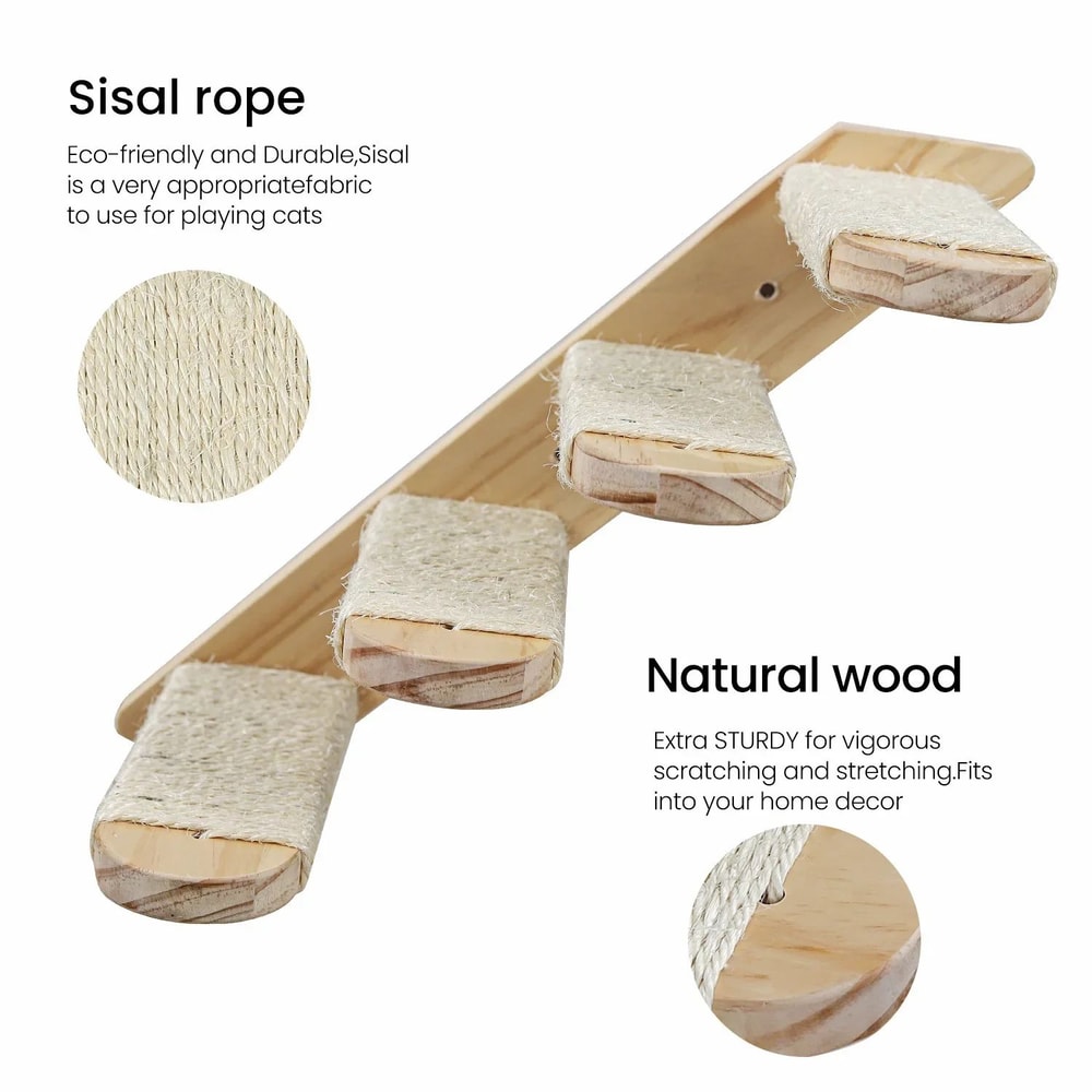 Wall Mounted Wooden Cat Climbing Hammock Set 6