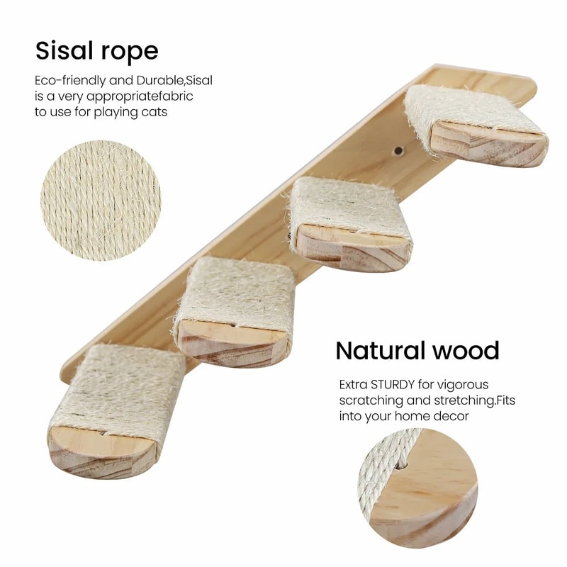 Wall Mounted Wooden Cat Climbing Hammock Set 6