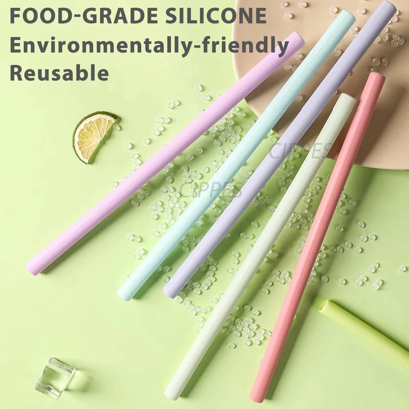 Reusable Silicone Drinking Straws Set 2