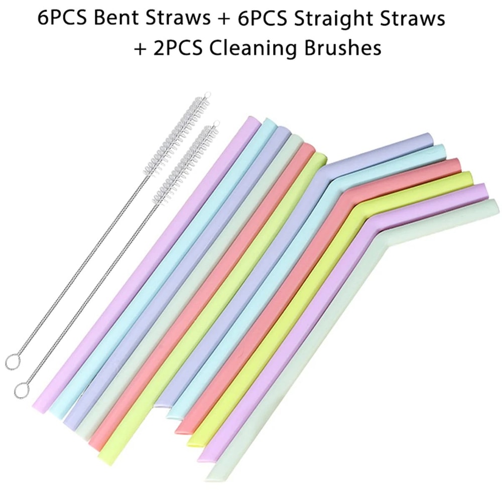 Reusable Silicone Drinking Straws Set 12