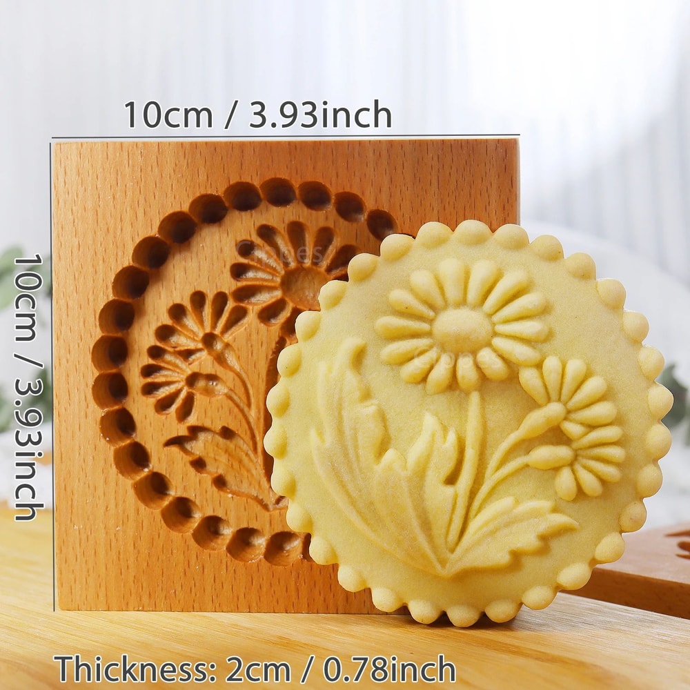 Wooden Flower Cookie Mold 11