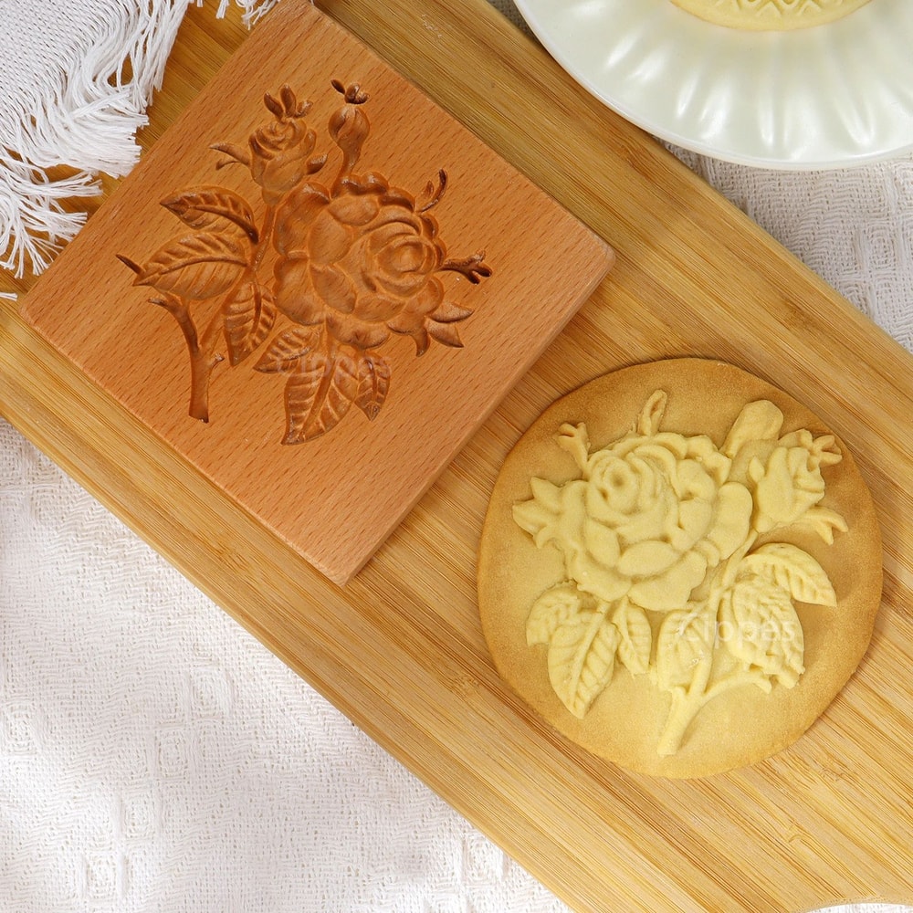 Wooden Rose Cookie Mold 2