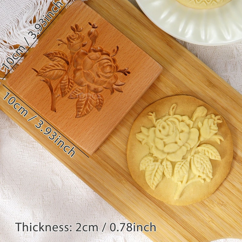 Wooden Rose Cookie Mold 6