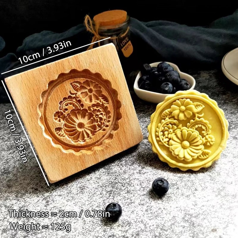 Wooden Rose Cookie Mold 10