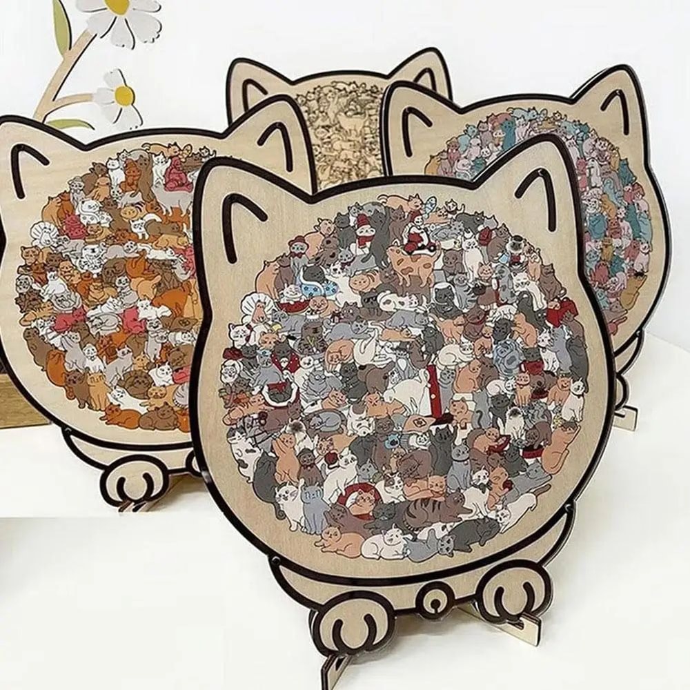 Wooden Cat Jigsaw Puzzle Home Decor 0