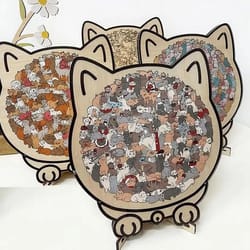 wooden cat jigsaw puzzle home decor
