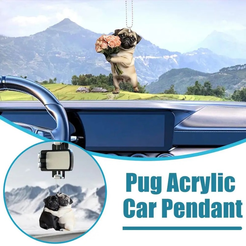 Cute Pug Car Mirror Charm 5