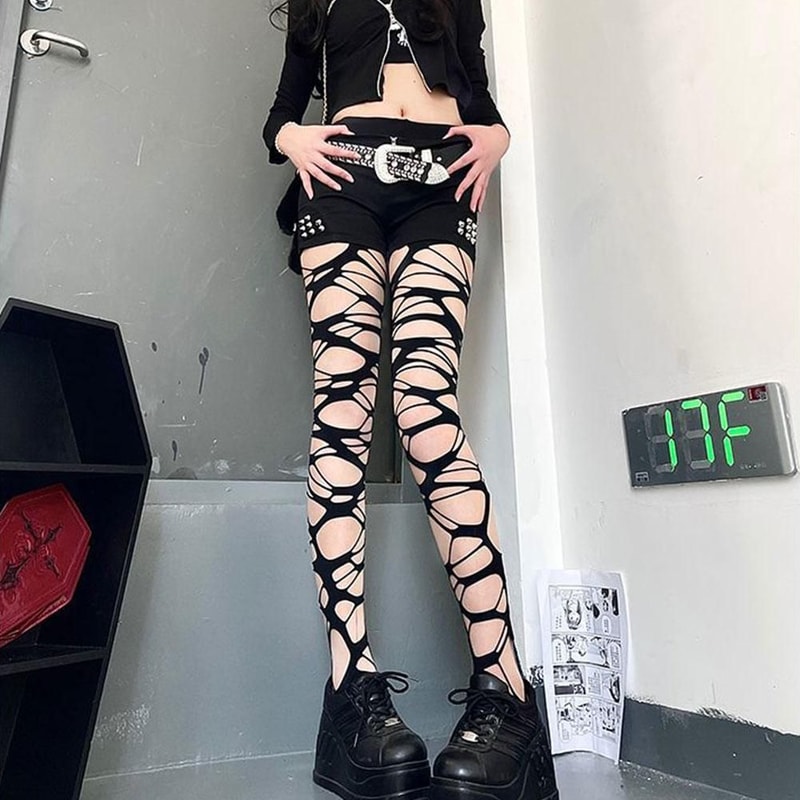 Y2K Punk Ripped Fishnet Stockings 10