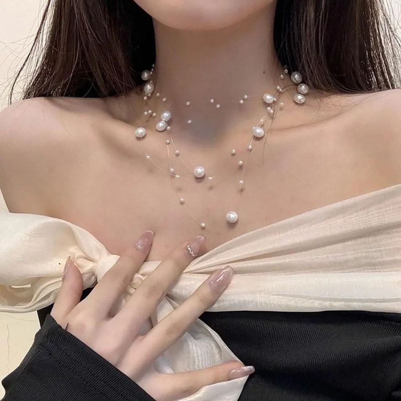 Elegant White Pearl Choker Necklace 1