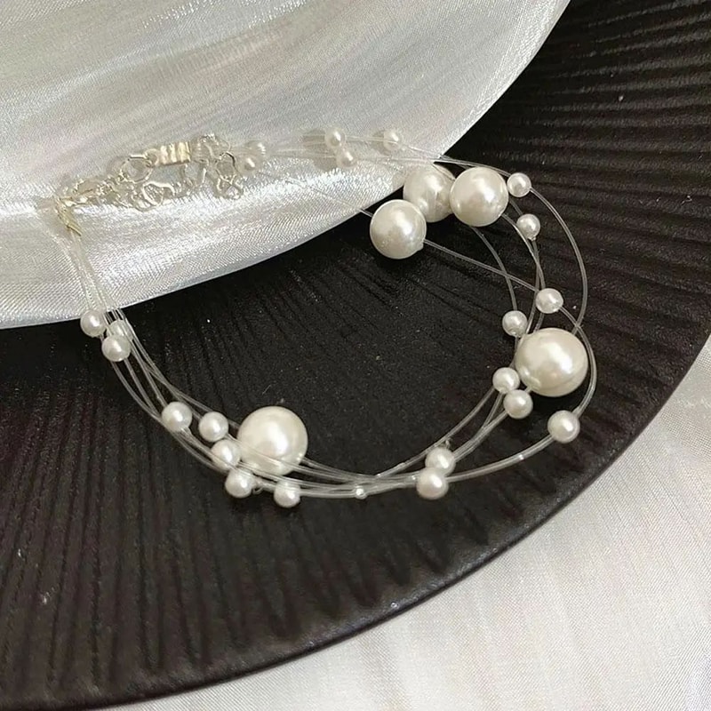 Elegant White Pearl Choker Necklace 5