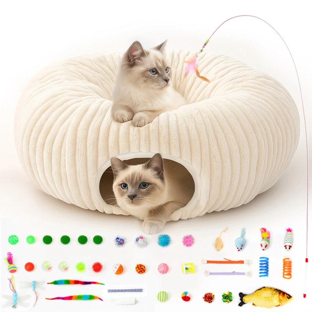 Plush Cat Tunnel Bed With Toys 0