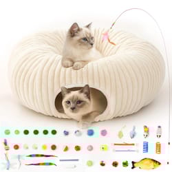 plush cat tunnel bed with toys