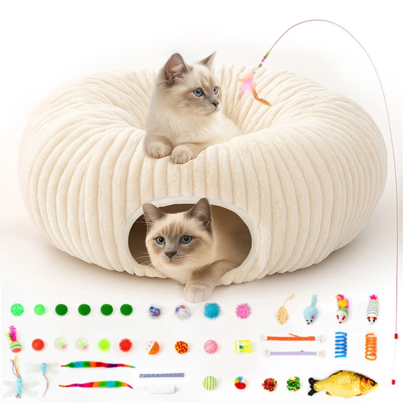 Plush Cat Tunnel Bed With Toys 0