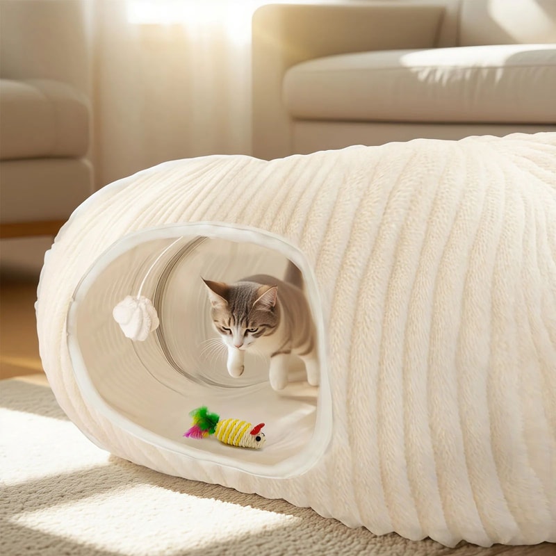 Plush Cat Tunnel Bed With Toys 2