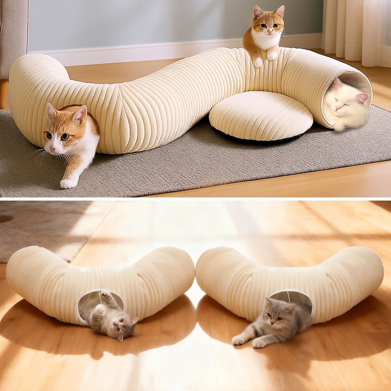Plush Cat Tunnel Bed With Toys 6