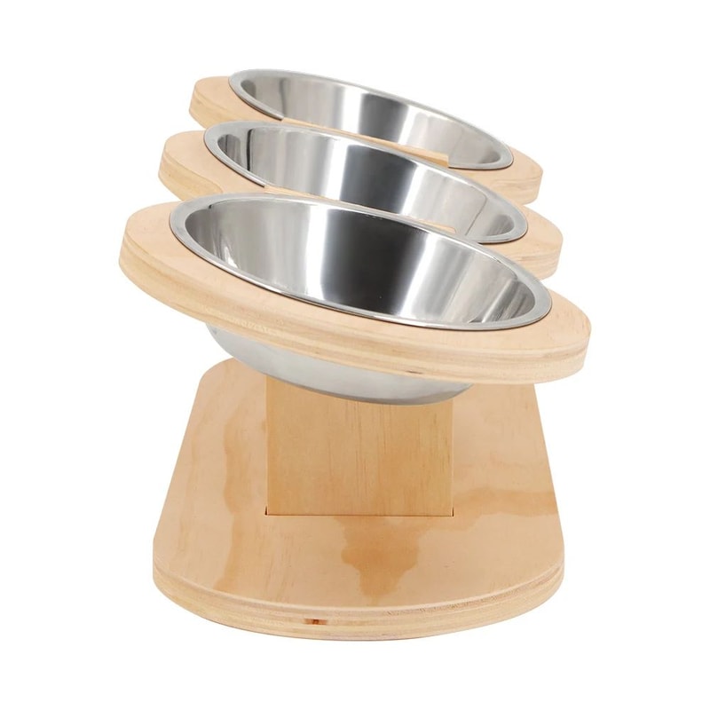 Three Bowl Raised Cat Feeder Set 6