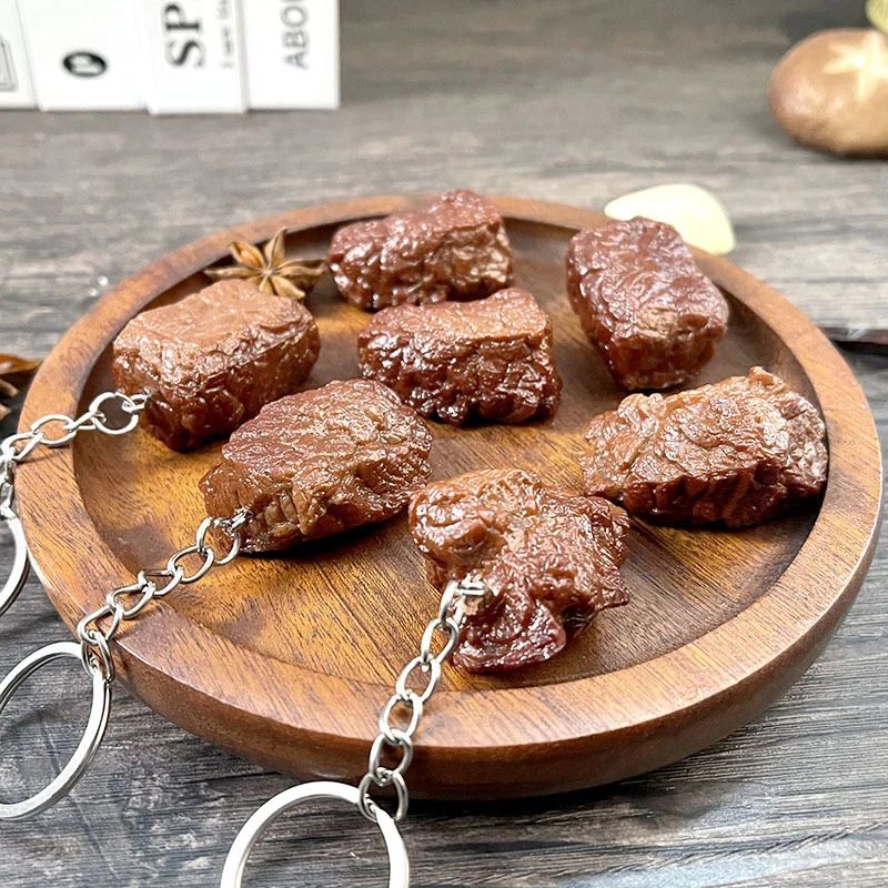 Simulation Beef Cube Keychain 2