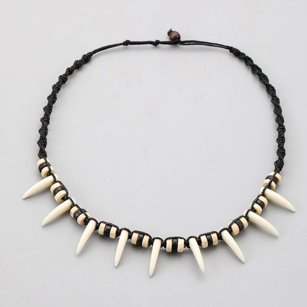 Bohemian Woven Wolf Tooth Necklace 0