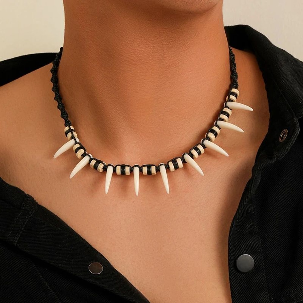 Bohemian Woven Wolf Tooth Necklace 1