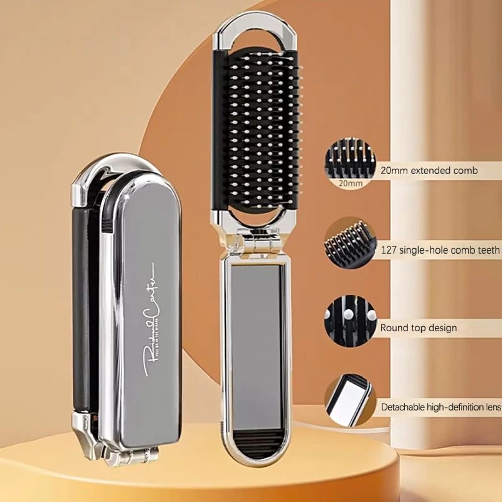 Portable Folding Hair Brush With Mirror 0