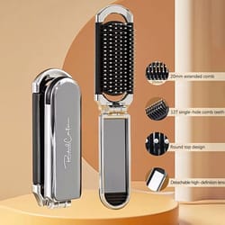 portable folding hair brush with mirror