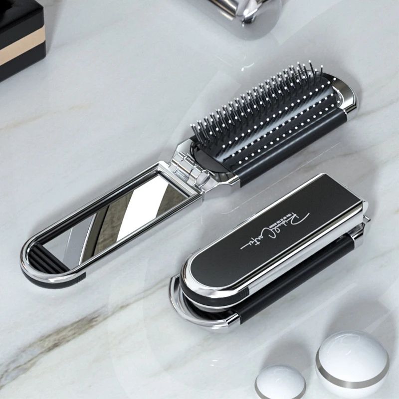 Portable Folding Hair Brush With Mirror 2