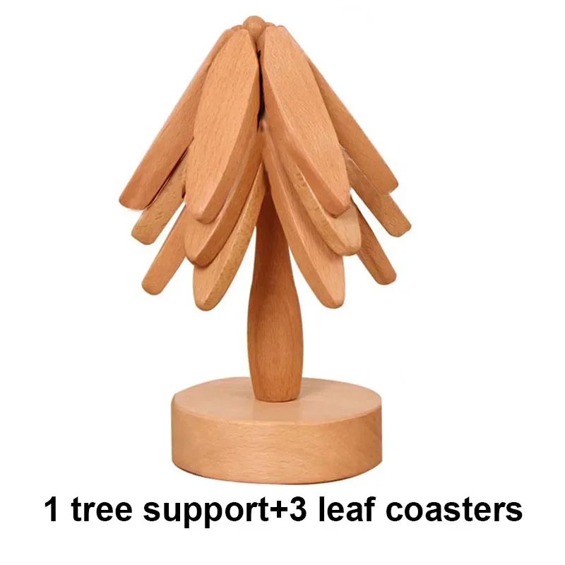 4Piece Tree Design Bamboo Wooden Trivets Set 8