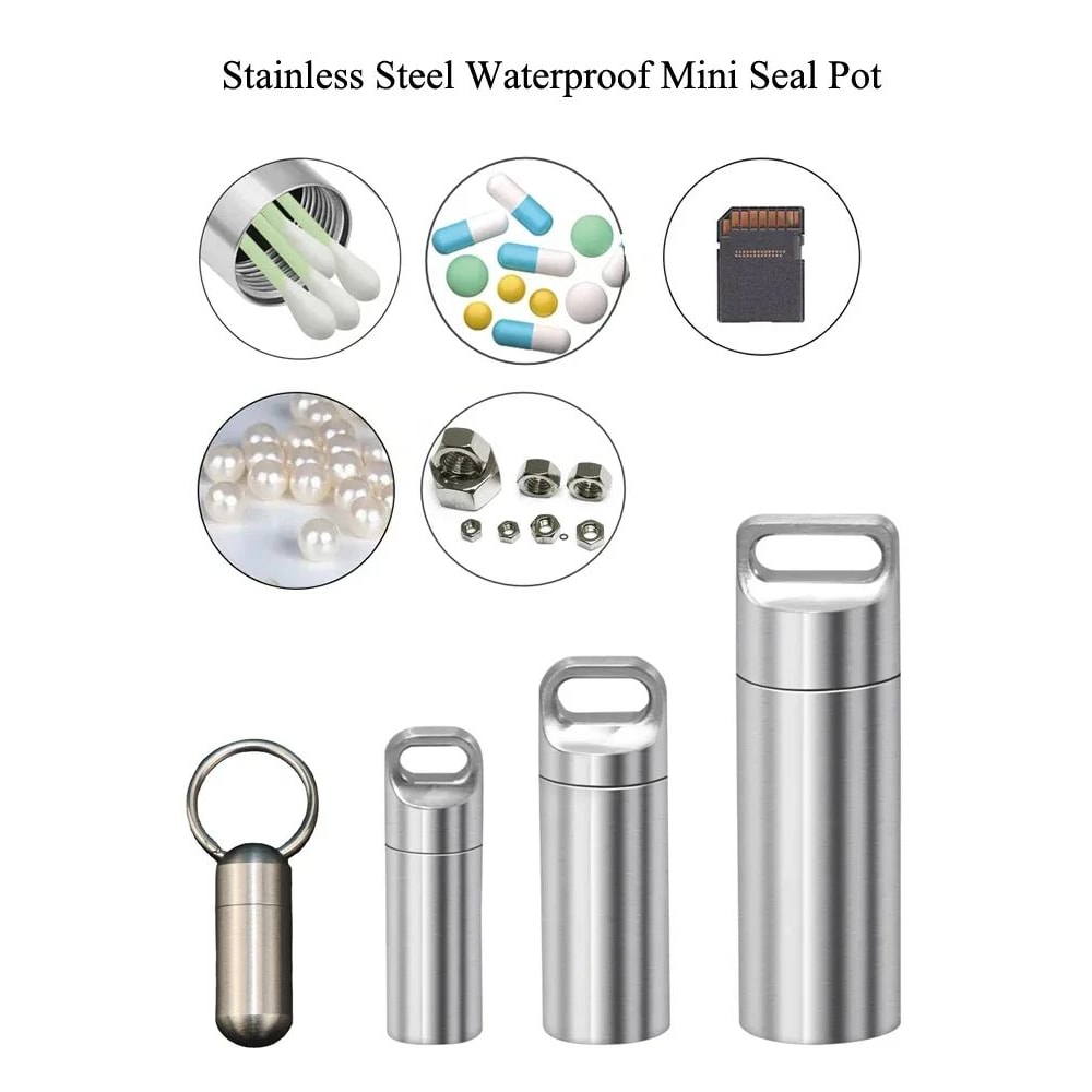 304 Stainless Steel Waterproof Mini Portable Sealed Container With Keychain 0