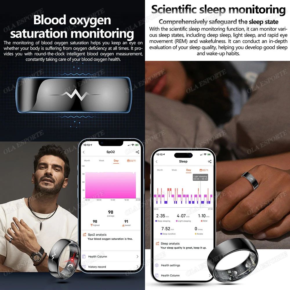 Smart Health Monitoring Ring Heart Rate SpO2 Blood Pressure Temperature Sleep Tracker 4