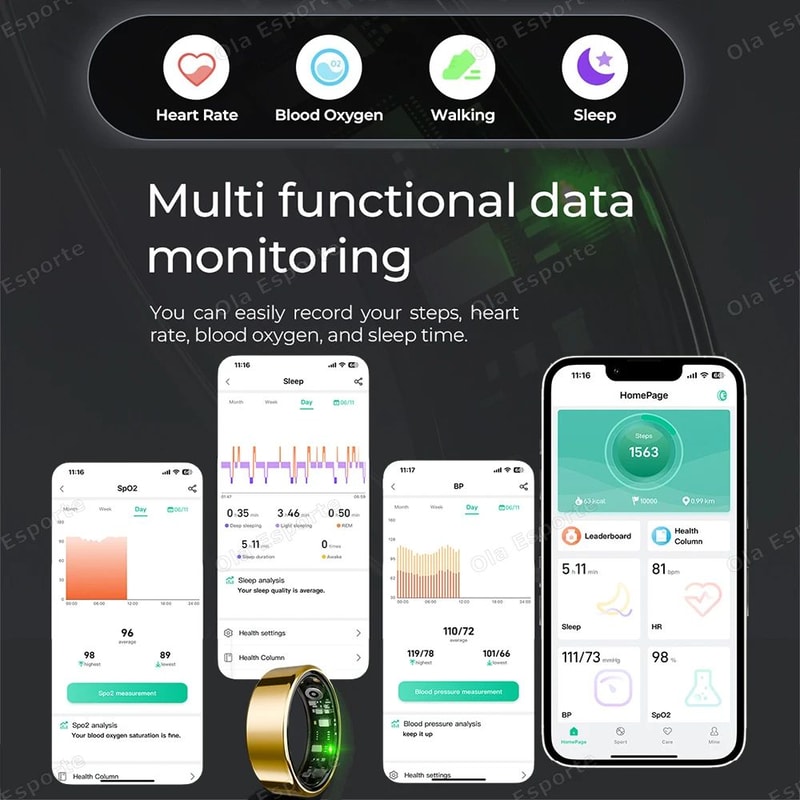 Smart Fitness Health Ring Heart Rate SpO2 Sleep Multi Sport Tracker 1