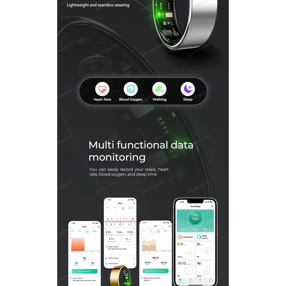 Smart Fitness Health Ring Heart Rate SpO2 Sleep Multi Sport Tracker 7