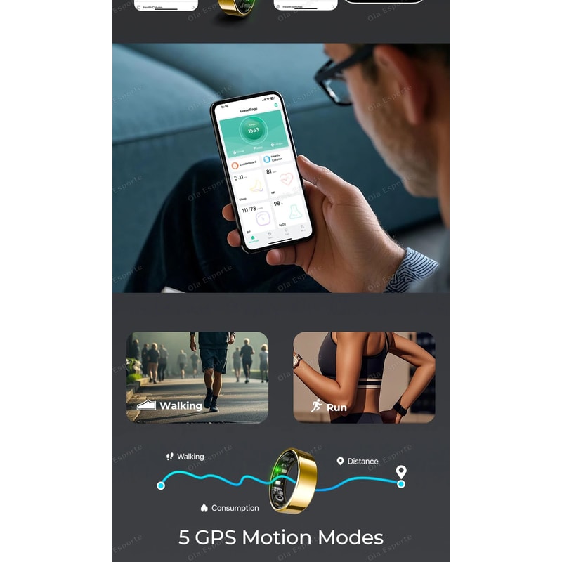 Smart Fitness Health Ring Heart Rate SpO2 Sleep Multi Sport Tracker 8