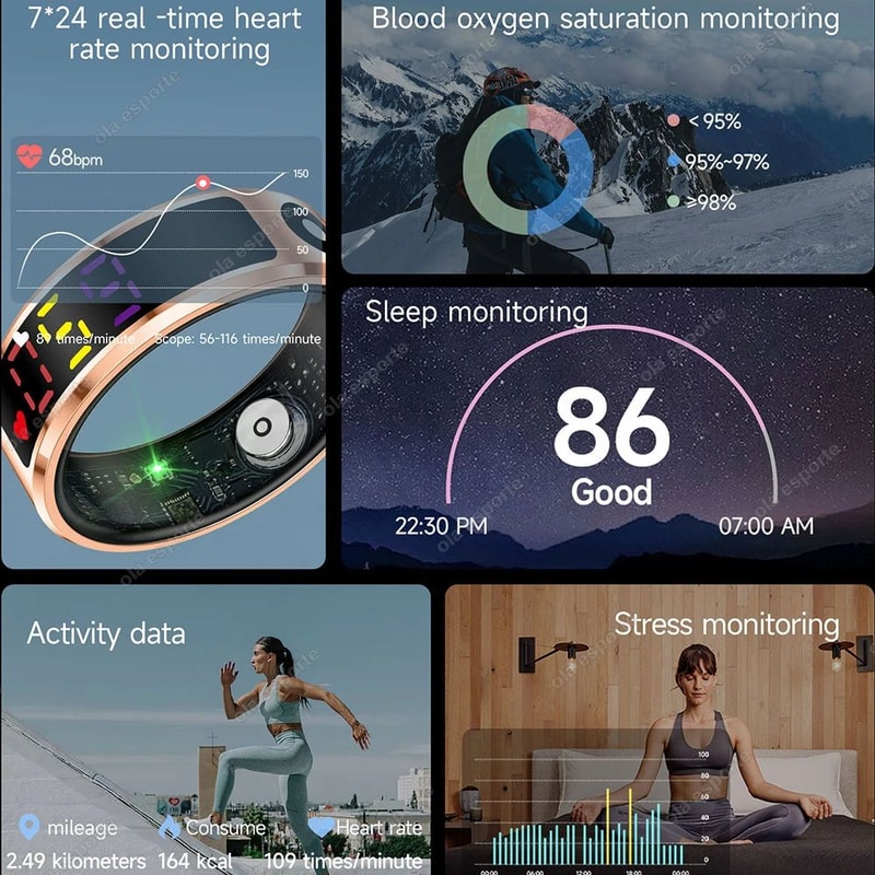R12 Smart Health Ring With LED Display Heart Rate SpO2 Sleep Tracker 1
