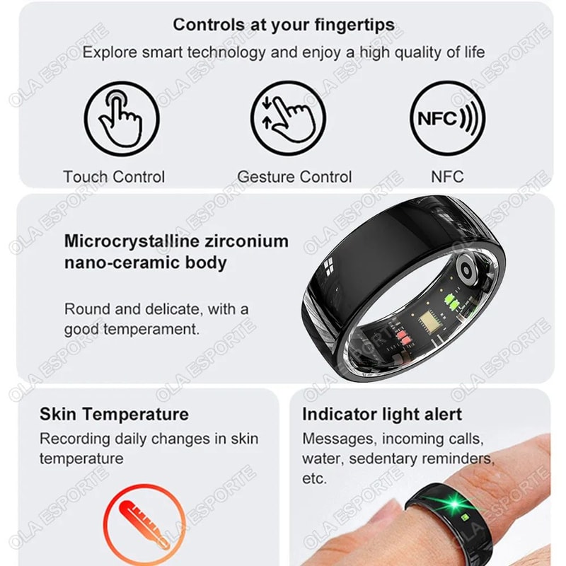 NFC Ceramic Smart Ring LED Gesture Control Health Sport Tracker 1